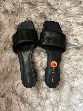 Marc Fisher Black Woven Slide Mules